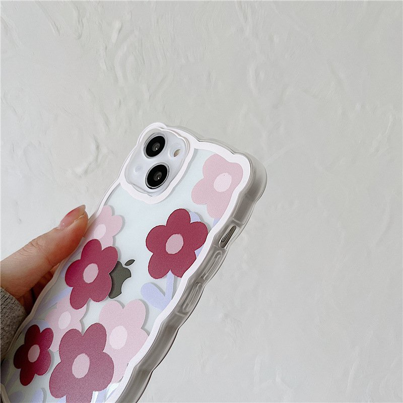 【INS Wave】Red Pink Flower Soft TPU Case HP iP iPhone 11 12 13 14 Pro Max 7 8 + Plus SE 2020 X XS XR Max Girl Woman Clear FTD Casing Apple