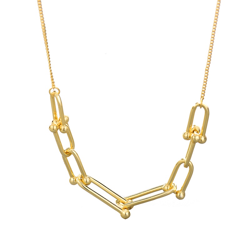 In Stock Sterling Silver S925 Kalung Emas 18K Rantai Serbaguna patchwork Berbentuk U Kalung Liontin Rantai Untuk Wanita
