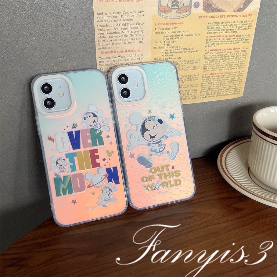 Compatible For IPhone 14 13 12 11 Pro Max X XR Xs Max 8 7 Plus SE 2020 Kompatibel Untuk Cute Mouse Astronot IMD Laser Gradient Phone Case TPU Lembut Shockproof Cover Pelindung