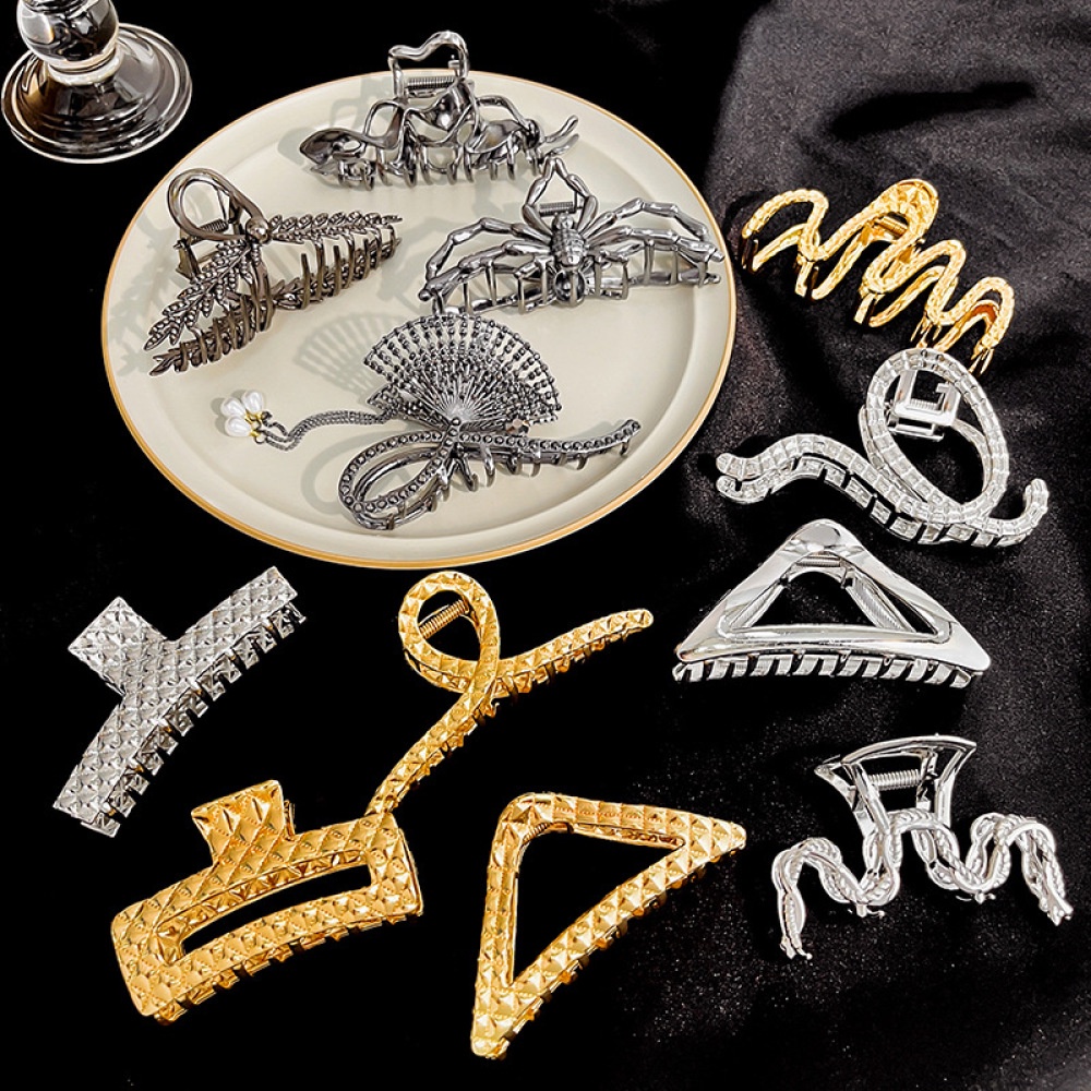 Penjepit Rambut Logam Emas Perak Berlapis Hitam Geometris Segitiga Hair Clip Claw Fashion Aksesoris Rambut