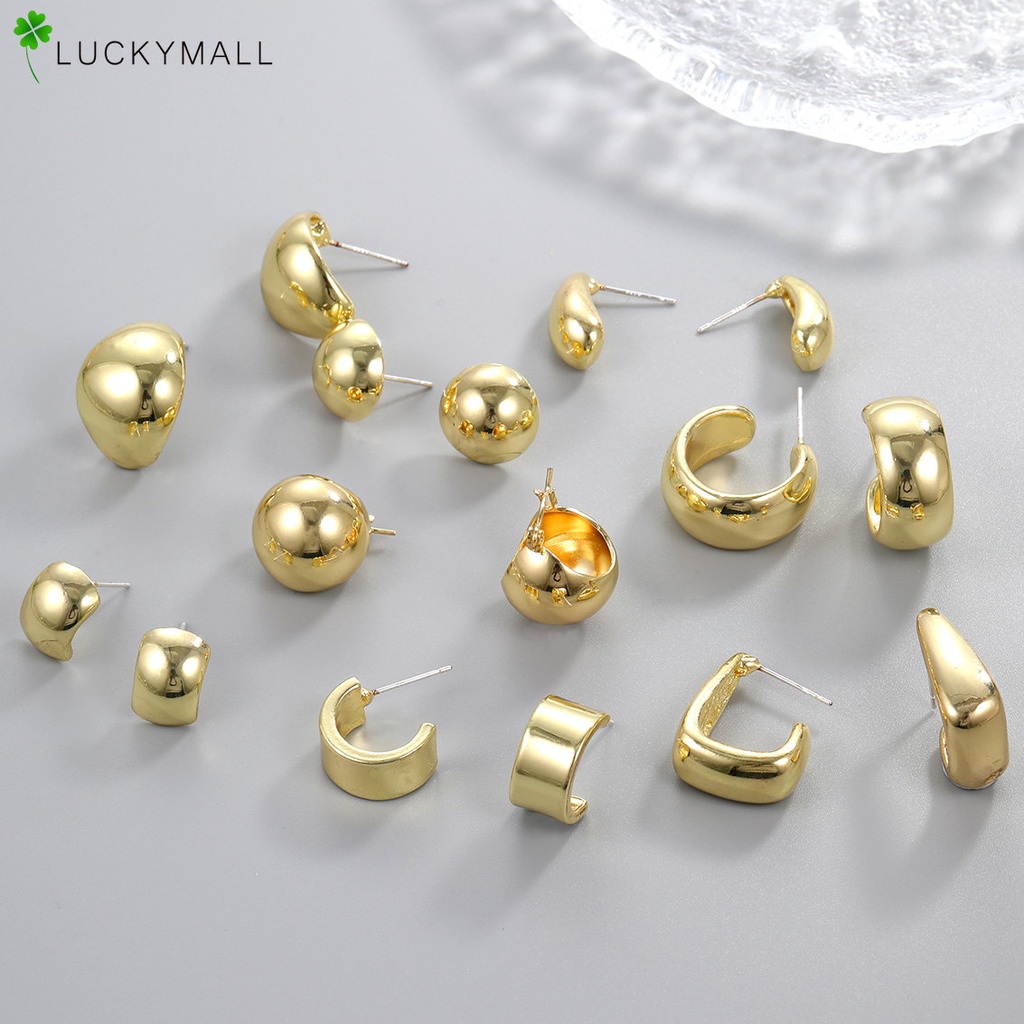 Fashion Anting Tusuk Geometris Emas Untuk Wanita Hypoallergenic Elegan Zirkon Hoop Earring Perhiasan Aksesoris