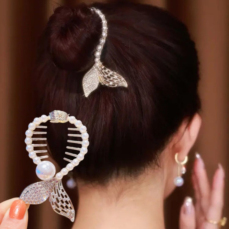 Korean INS Daily Style Pearl Clip Ornament Fashion Manis Mermaid Tail Pearl Hairpin Rambut Gadis Ponytail Holder Aksesoris Rambut Elegan