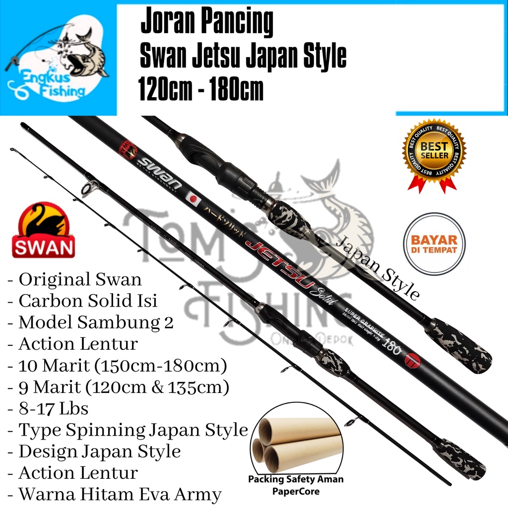 Joran Pancing Swan Jetsu JS 120cm - 180cm / 8-17lbs (10 Marit) Carbon Solid Lentur - Engkus Fishing