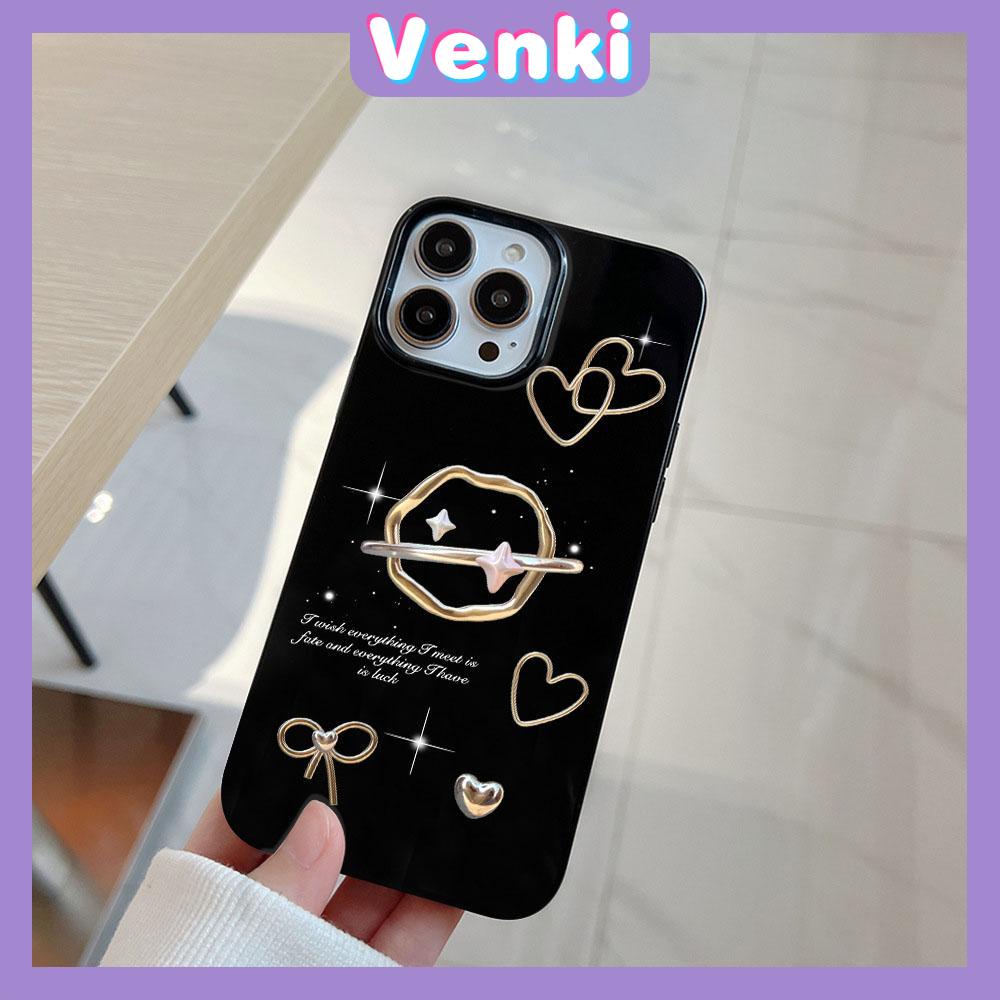 VENKI - For iPhone 11 iPhone Case Black Glossy TPU Soft Case Shockproof Protection Camera Cute Love Bow Compatible with iPhone 14 13 Pro max 12 Pro Max xr xs max 7Plus 8Plus