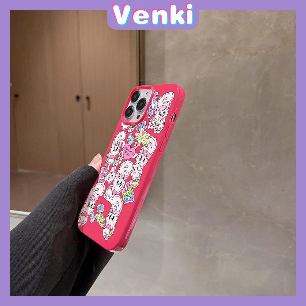 VENKI - For iPhone 11 iPhone Case Red Glossy TPU Soft Case Shockproof Protection Camera Cute Rabbit Sticker Compatible with iPhone 14 13 Pro max 12 Pro Max xr xs max 7 8Plus