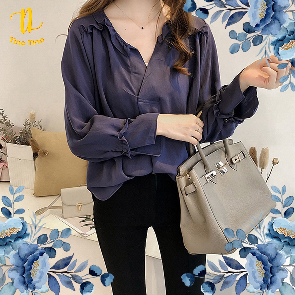 CJWT-01R TINO TINO WOMEN BLOUSE KOREAN TOP RUFFLE SLEEVES/ KEMEJA WANITA POLOS LENGAN PANJANG KASUAL