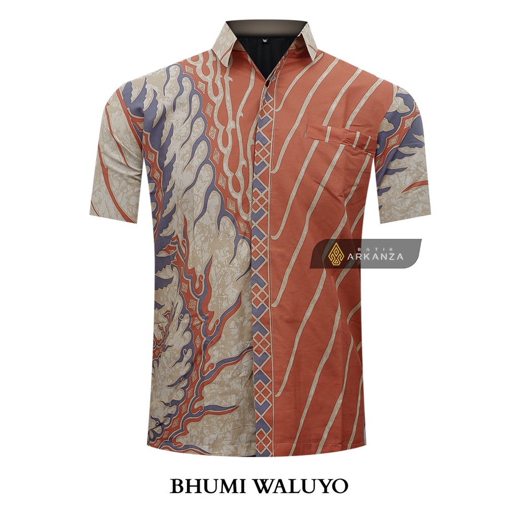 BATIK ARKANZA Motif BHUMI WALUYO Kemeja Batik Pria Casual Lengan Panjang Slim Fit Premium