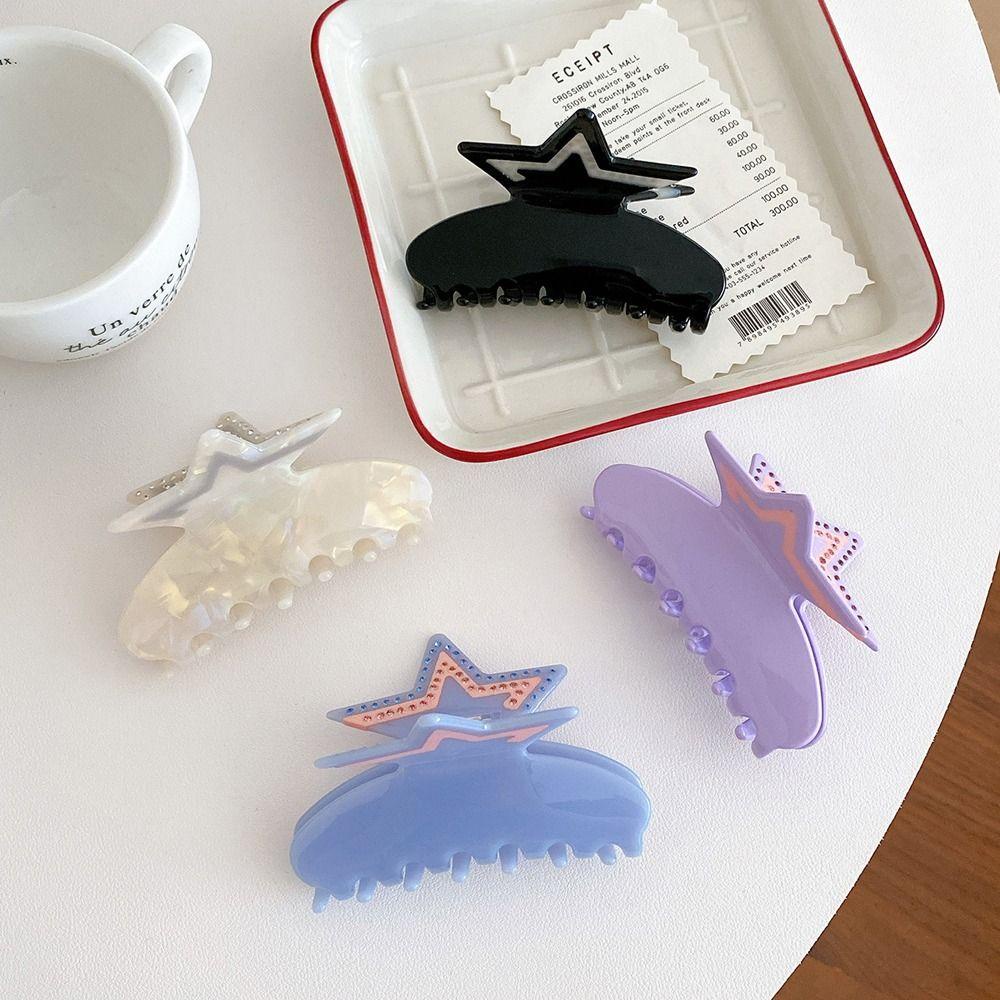 Agustina Bintang Asetat Rambut Cakar Elegan Bergaya Y2k Gaya Gadis Jepit Rambut Fashion Hiasan Kepala Ponytail Holder Zirkon Korea Hair Clips