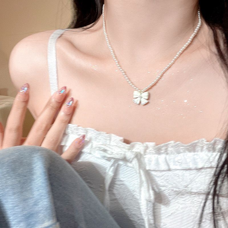 Kalung Pasangan Kupu-Kupu Hati Elegan Mutiara Rantai Choker Liontin Necklace Untuk Wanita Fashion Perhiasan Aksesoris