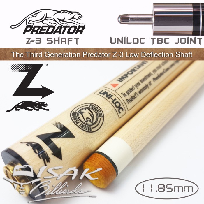 Predator Z-3 TBC Shaft - Uniloc Low Deflection Billiard Stick Biliar
