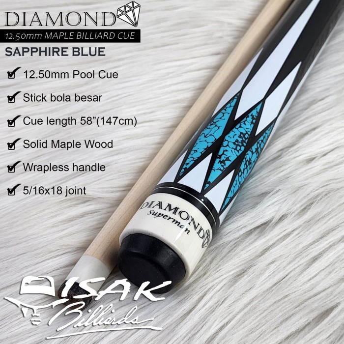 Diamond Maple Pool Cue 12.5mm Sapphire Blue Billiard Stick Bola Besar
