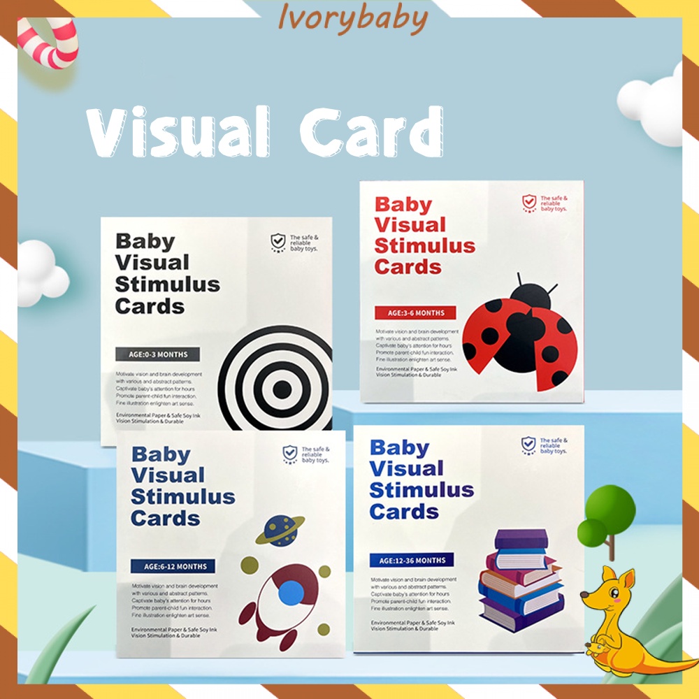 Ivorybaby Flashcard bayi newborn Montessori toys Kartu pintar stimulasi visual bayi high contrast card