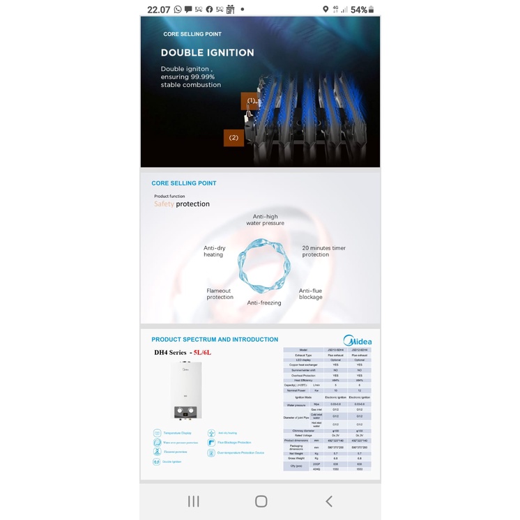 Midea Water Heater Gas LPG Kapasitas Tangki 6 Liter JSD12-6DHS1