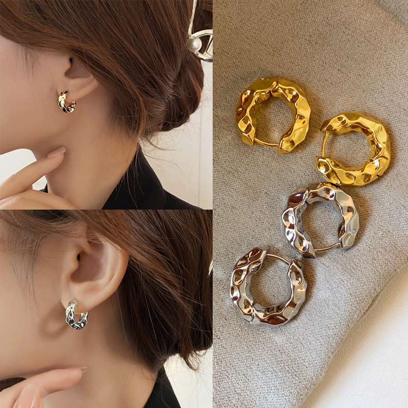 Ins Desain Sederhana Desain Niche Eropa Anting Hoop Logam Gadis Keren Ear Studs