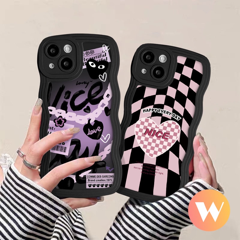 Untuk Redmi Note11 9s 9 10 Pro 10s 11s 8 Redmi A1 9T 9A 9C 10 10C A1+12C 9 10A Mi 11T Pro POCO M3 NFC Pro X3 Wavy Edge Soft Tpu Ins Fashion Cool Checkerboard Nice Love Case Hati