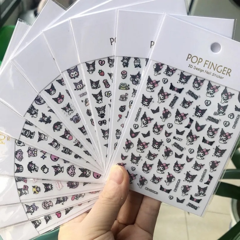 Lucu Ins Gaya 3D Tekstur Stiker Kuku DIY Nail Art Cinta Bunga Hias Patch Kuromi Kartun Hewan Pola Stiker Kuku