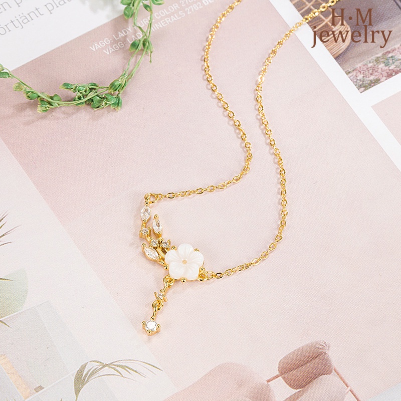 S925 Perak Plum Bunga Shell Cherry Blossom Kalung Retro Indah Elegan Aksesoris