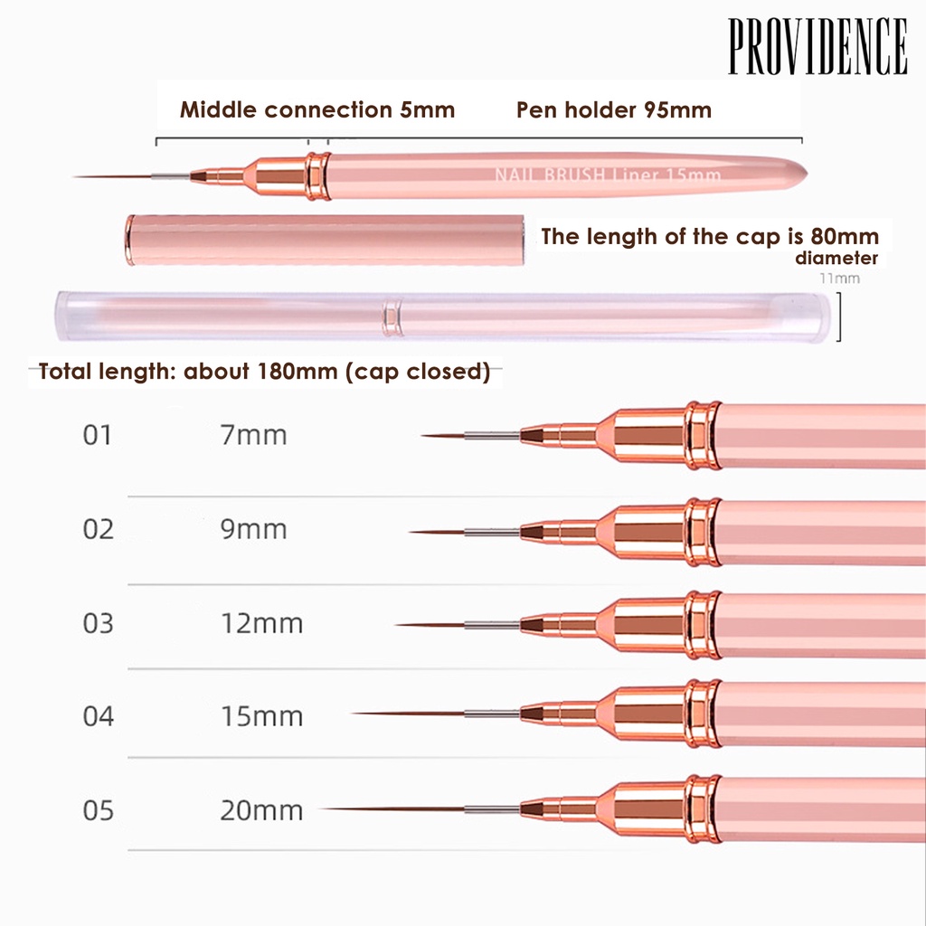 Providence Nail Art Outline Brush Pink Pen Holder Bulu Fleksibel Gambar Halus Batang Akrilik Gambar Kuku Brush Liner Brush Nail Salon Supply