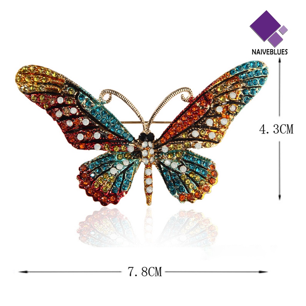 &lt; Naiveblues &gt; Bros Pin Bentuk Geometris Berlian Imitasi Hias Enamel Luster Temperamen Senada Vintage Butterfly Brooch