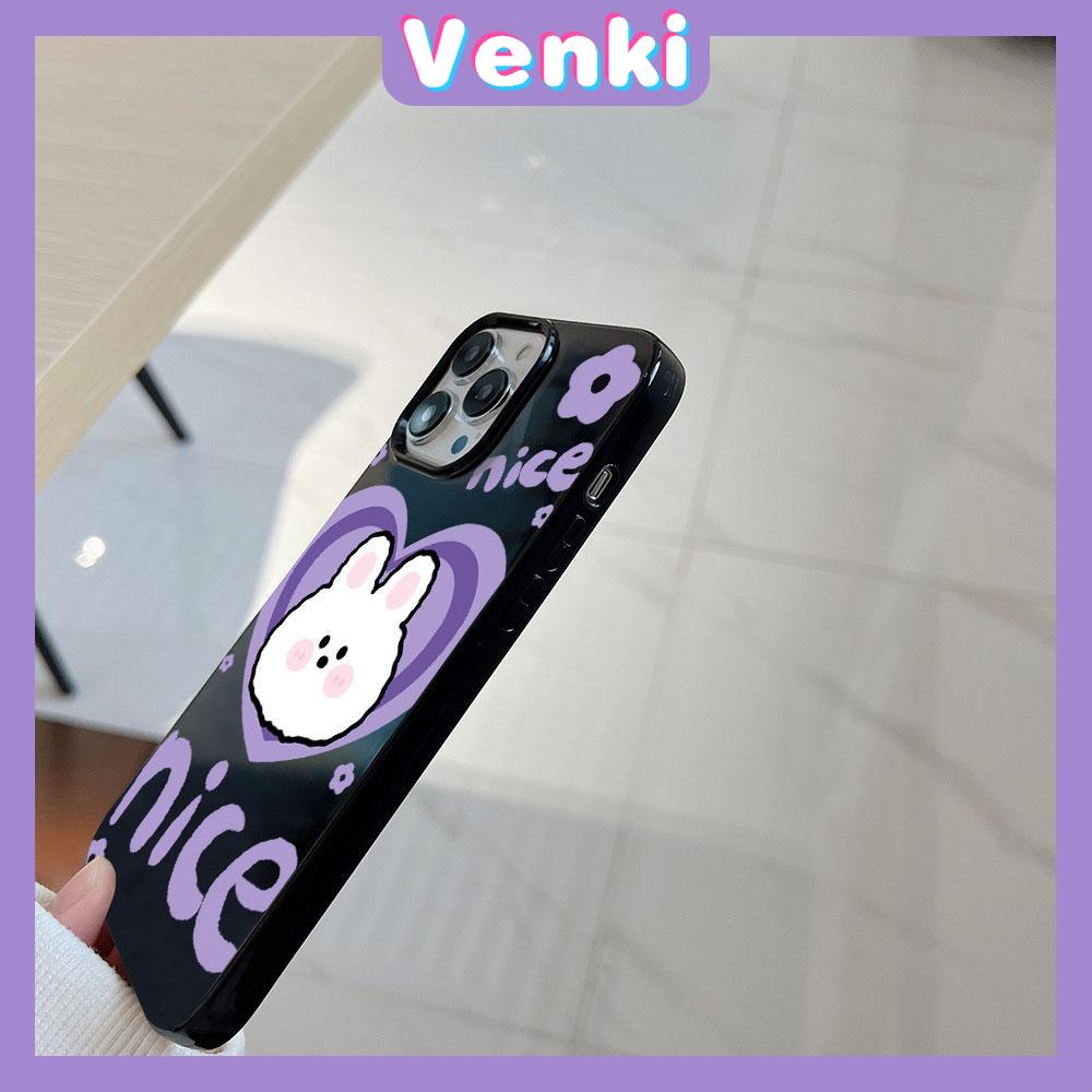 VENKI - For iPhone 11 Phone Case Black Glossy TPU Soft Case Shockproof Protection Camera Cute Purple Love Rabbit Compatible with iPhone 14 13 Pro max 12 Pro Max xr xs max 7 8 Plus