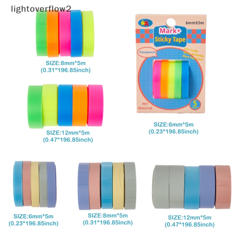 [lightoverflow2] 5roll 5warna Sticky Note Tab Neon Transparan Bendera Stiker Alat Tulis Anak Hadiah Sekolah Perlengkapan Kantor Dekorasi DIY [ID]