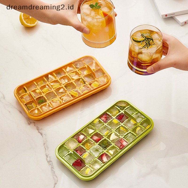 (drea) 1pc Cetakan Es Tipe Tekan Satu Tombol Kotak Plastik Ice Cube Maker Ice Tray Mold//