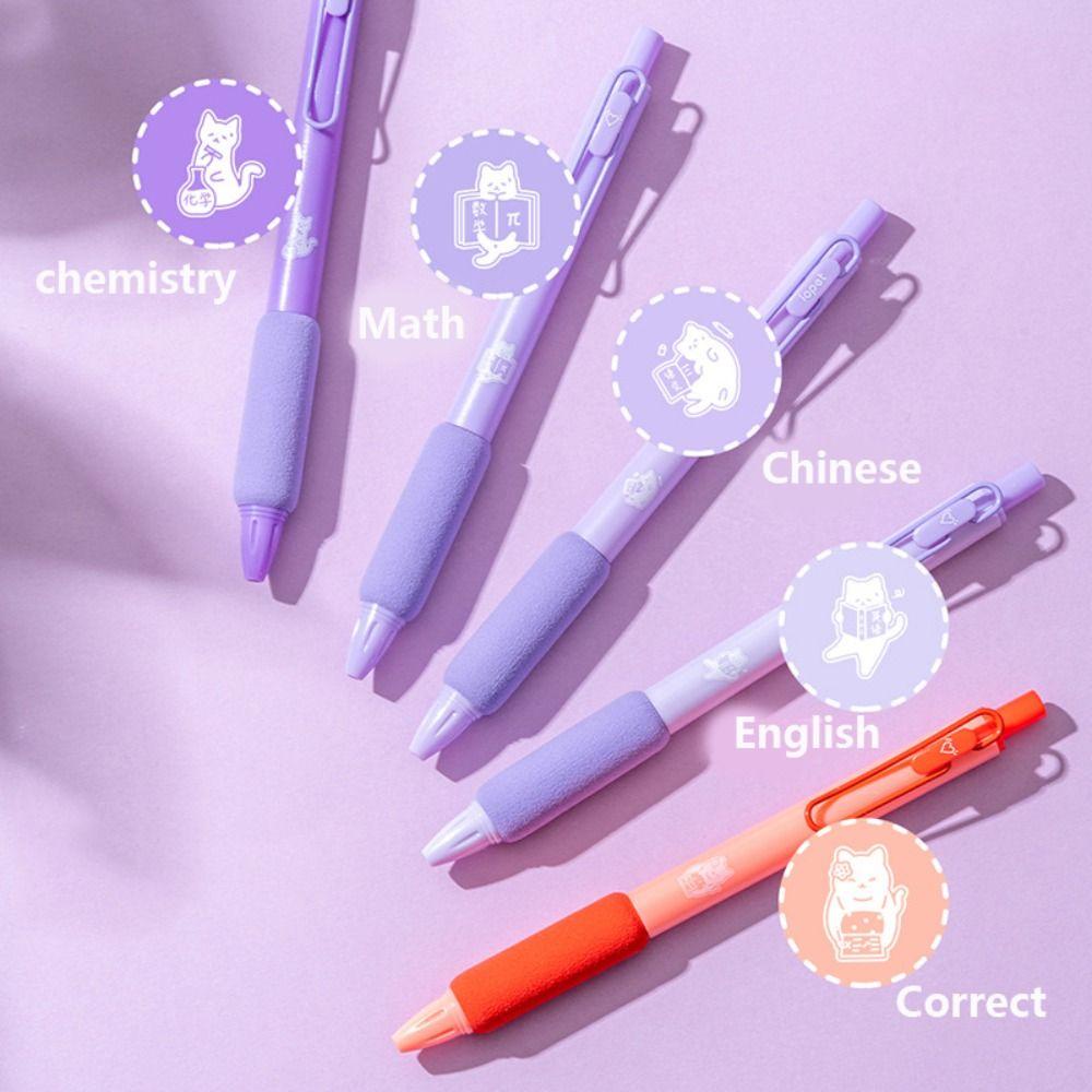 Nanas 5PCS Gel Pen Lucu Kantor Sekolah Perlengkapan Merah Pen Koreksi Ralatan 0.5mm Pena Netral