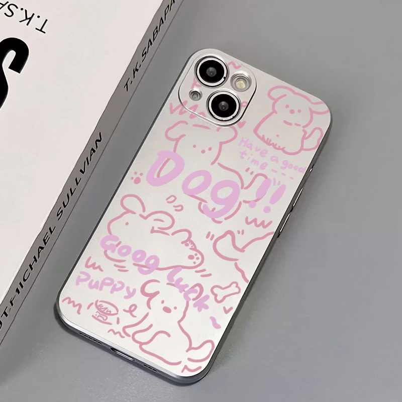 IPHONE Soft Case Kelinci Anjing Lucu Kompatibel Untuk Casing Ponsel Iphone11 14 13 12 Pro XS Max XR X8 +7 6S Plus Mini Electroplate TPU Silikon Shockproof Cover