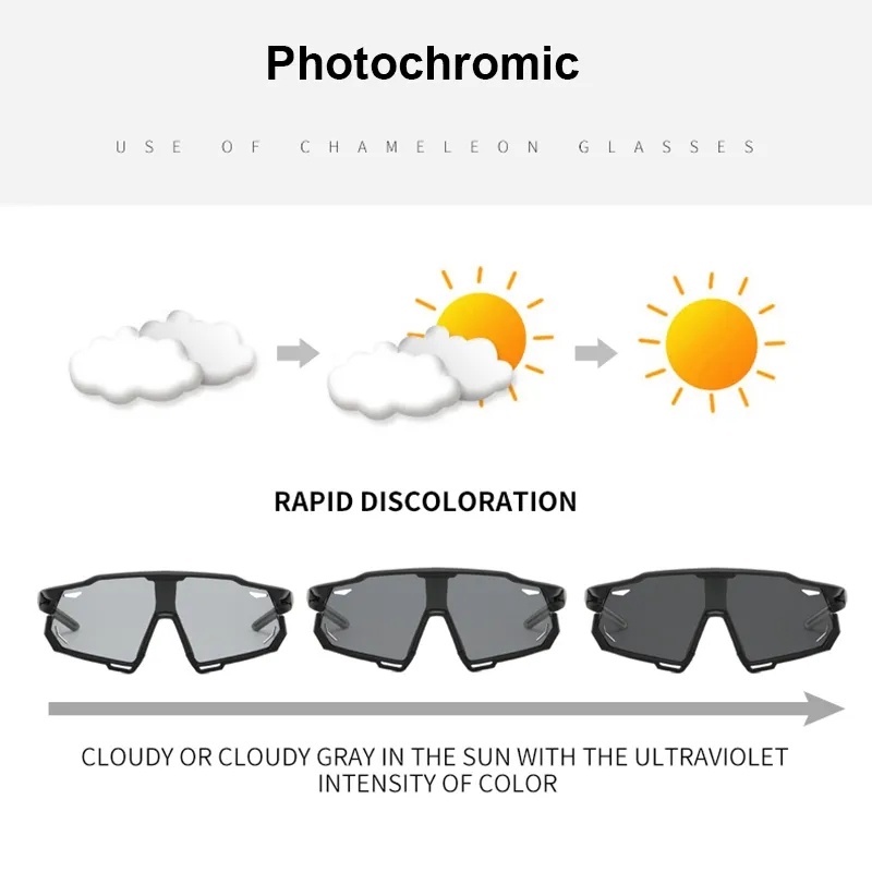 Kacamata Tabir Surya Yang Modis Dan Berwarna-Warni Bersepeda Luar Ruangan Kacamata Tahan Angin Kacamata Olahraga Berubah Warna Serbaguna 4jenis UV400 Polarized Sunglasses