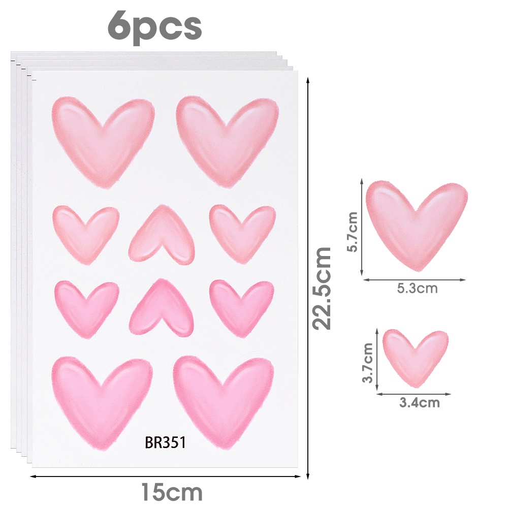 Kamar Tidur Anak Pink Love Wall Decor Sticker/6Pcs Stiker Dinding Seni Hati Pink Lucu/Kamar Tidur Bayi Perekat Diri Wallpaper Tahan Air Dekorasi/Dekorasi Kawaii Kamar Anak Perempuan