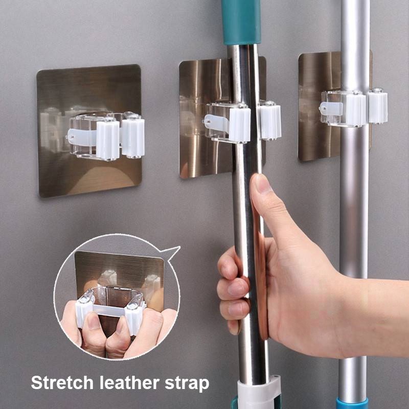 Self-adhesive Traceless Mop Holder Dinding Pel Klip Payung Sapu Rak Sikat Penyimpanan Rak Dapur Kait Serbaguna Kamar Mandi Organizer