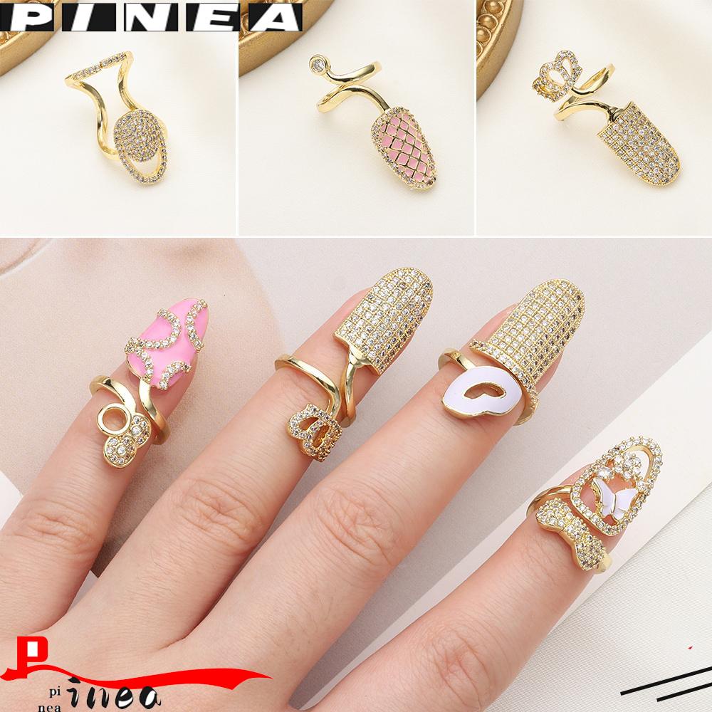 Cincin Kuku Nanas Statement Warna Emas Desain Sederhana Pelindung Kuku Zirkon