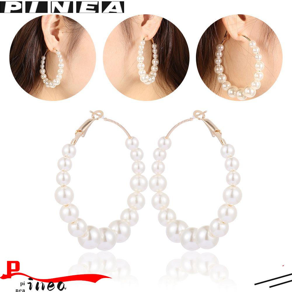 Anting Hoop Mutiara Nanas Perhiasan Pertunangan Pernikahan Lingkaran Besar Bentuk Bulat