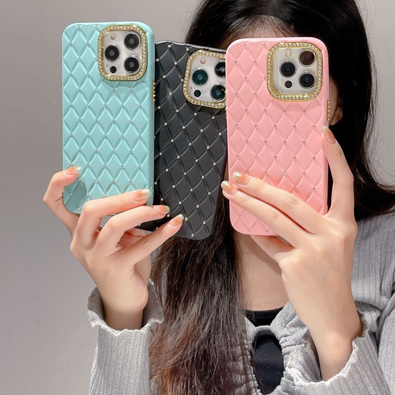 【Rhombic lattice】5 Colors Fashion Pretty Checkered diamond Sparkly Phone Case for IPhone 11 13 12 14 PRO Max Phone Case for Women Girl