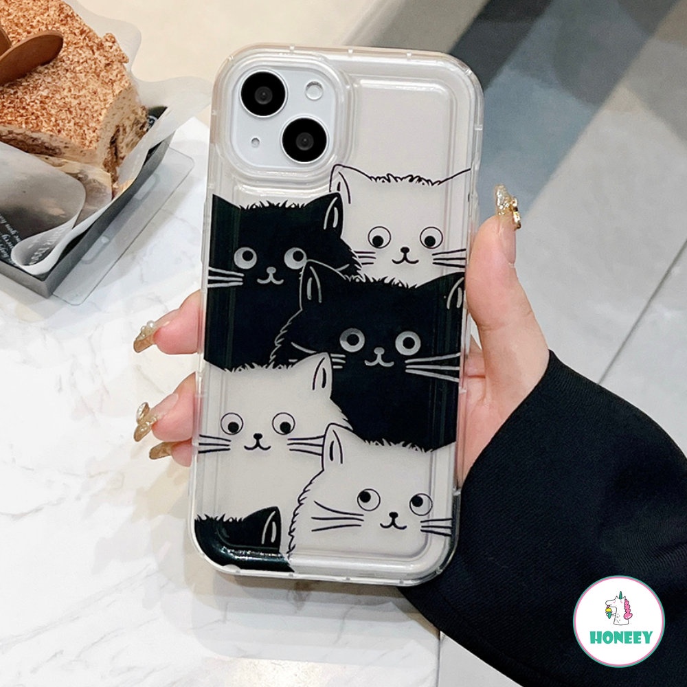 IPHONE Casing Bening Kucing Hitam Dan Putih Simple Lucu Untuk Iphone12 13 14 Pro Max 11 Pro Max XR XS X6 7 8 Plus Soft Back Anti-Shock Cover