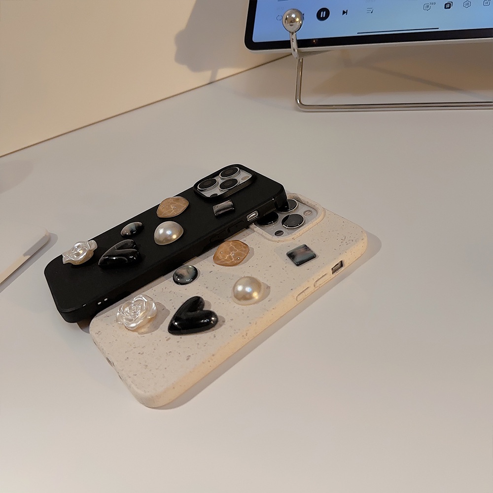 Ins Krem Hitam Camelia Permata Silikon Case Untuk Iphone SE 2020 7 /8 Plus 14x XR XM 11 12 MINI 13 PRO MAX Casing Cover Pelindung AT0303