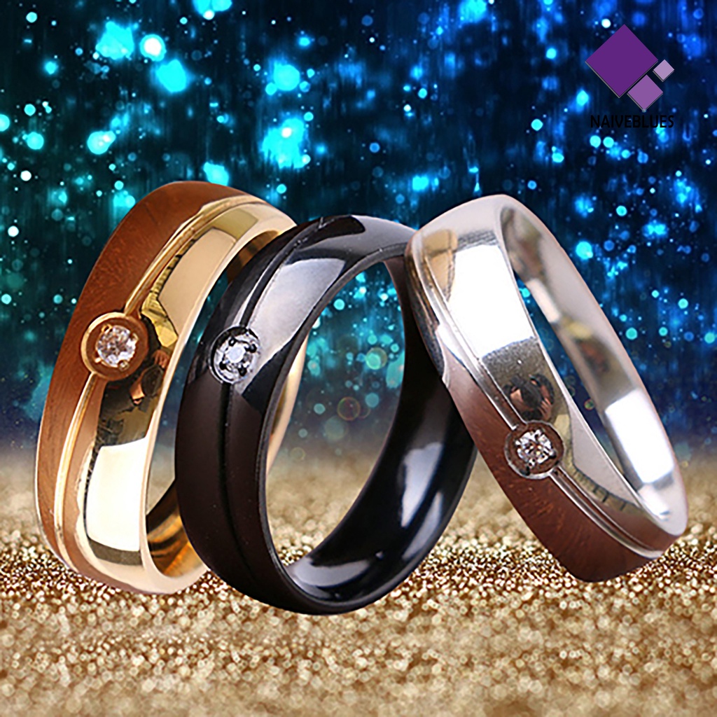 &lt; Naiveblues &gt; Cincin Kawin Fashonable Perhiasan Hadiah Baja Titanium Unisex Band Ring Pesta