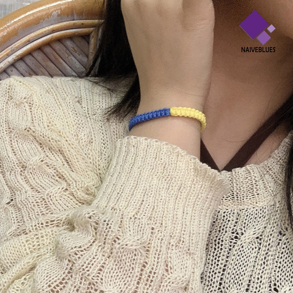 &lt; Naiveblues &gt; Gelang Dikepang Tali Kuat Tenun Tangan Tahan Aus Gaya Etnik Patchwork Kuning Gelang