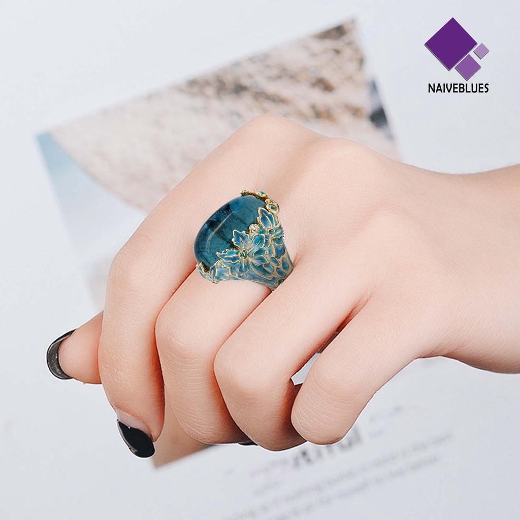 &lt; Naiveblues &gt; Cincin Hias Eye-catching Anti-deform Retro Elegan Elemen Bunga Lady Untuk Harian