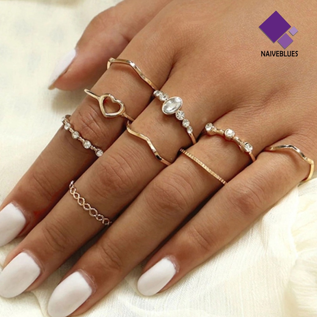 &lt; Naiveblues &gt; 9pcs/Set Cincin Jari Lady Indah Vintage Sederhana Kreatif Set Untuk