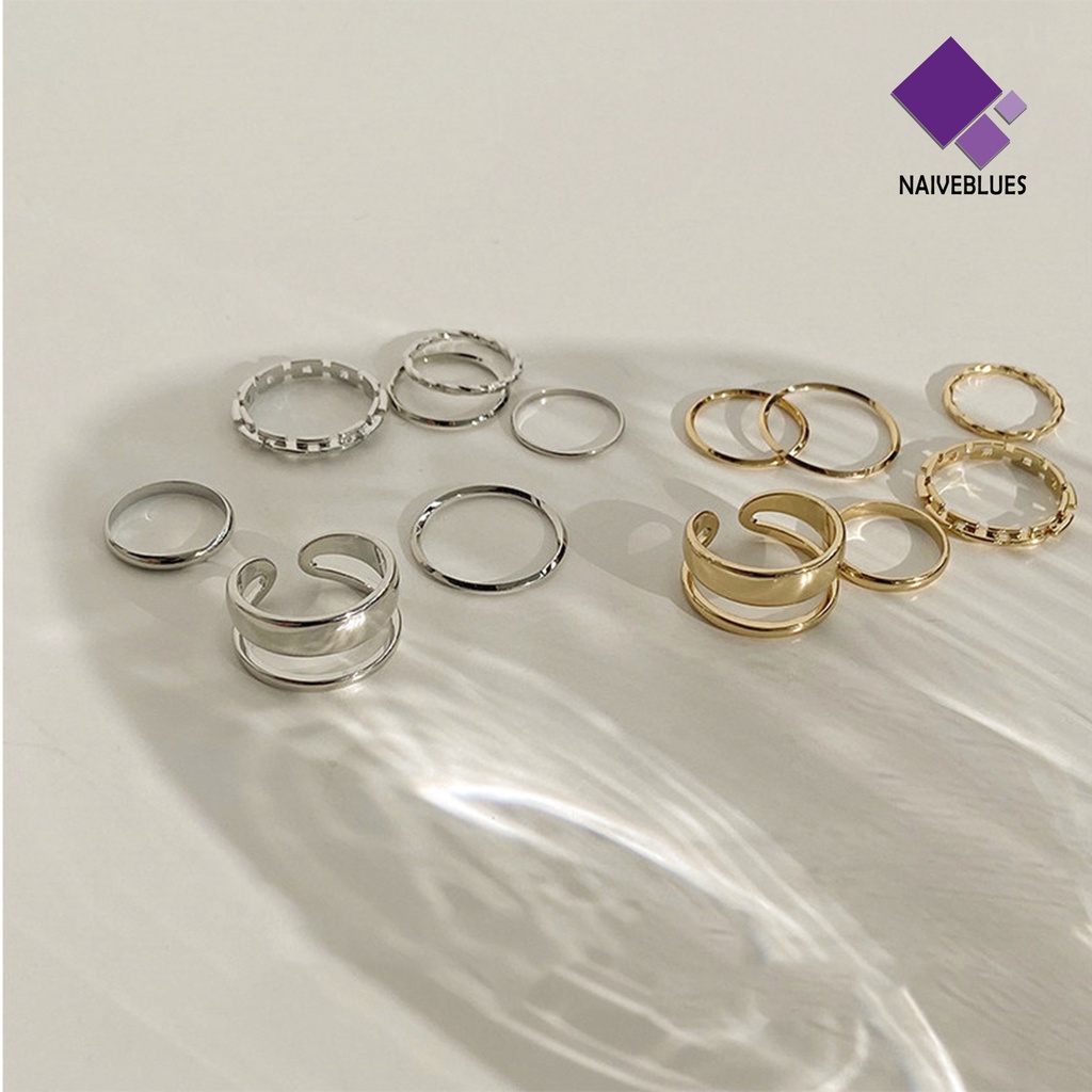 &lt; Naiveblues &gt; 7Pcs/set Wanita Knuckle Rings Geometris Bukaan Adjustable Hip Hop Jari Rings Pesta Club