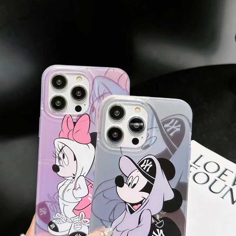 IPHONE Casing Ponsel Mickey Minnie Cocok Untuk Iphone14 13 11 12 Pro Max 14Plus Paket Lengkap Kontras INS Gaya N &amp; Y Kartun Frosted Phone Case