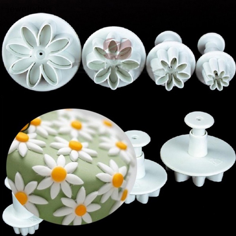 [jewelrybox] 4x Cake Fondant Sugarcraft Decor Cetakan Kue Kering Mold Plunger Daisy Flower Cutter Butik