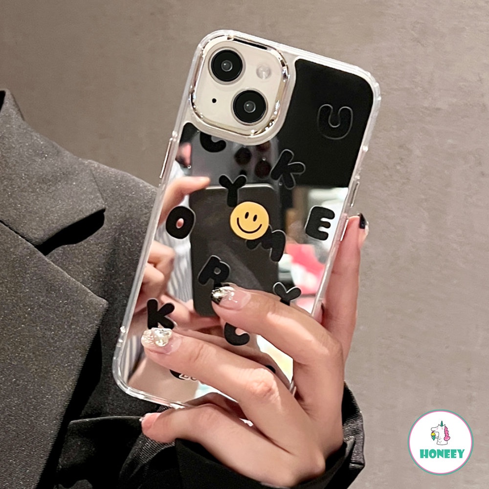 IPHONE Casing Ponsel Cermin Smile Huruf Lucu Kompatibel Dengan Iphone11 13 14 Pro Max12 Pro Lensa Metal Shockproof Pelindung Cover