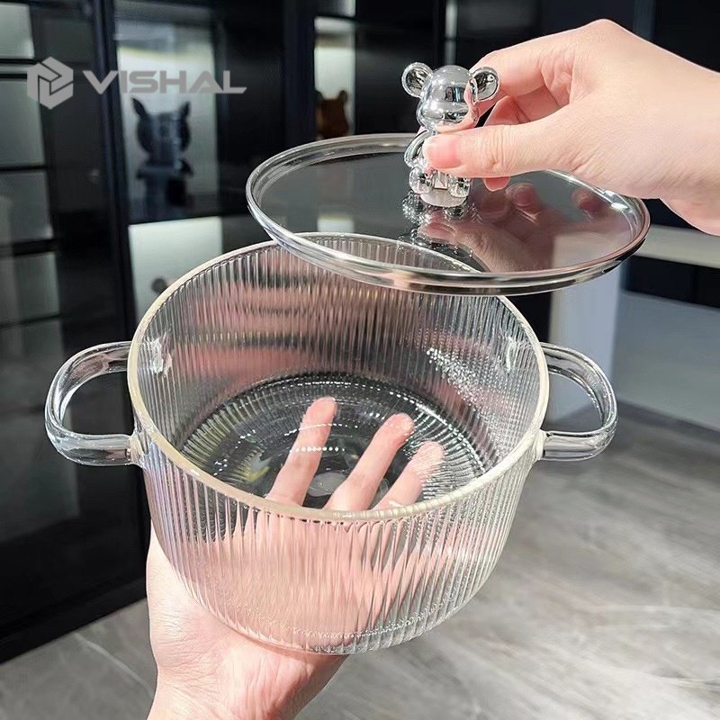 VISHAL Pot Panci Masak Stewing Soup Pot Borosilicate Glass / Tutup Beruang Panci Kaca Transparant Anti Api Anti Panas Borosilicate