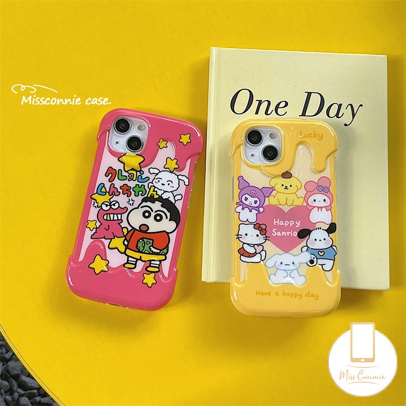 IPHONE Ins Ice Cream Phone Case Kompatibel Untuk Iphone11 12 13 14 Pro Max XR 7Plus X7 8 Plus XS Max SE 2020 Kartun Crayon Shin-chan Shockproof Soft TPU Cover