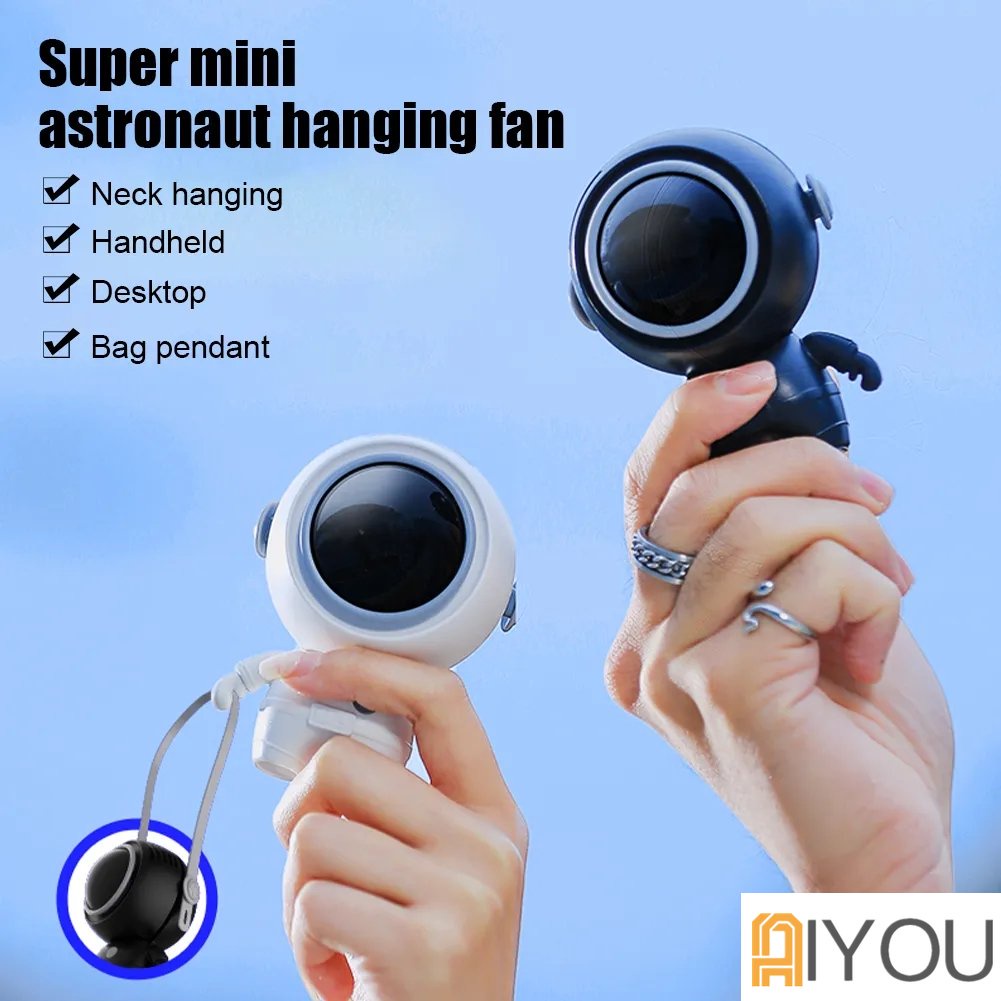 Kipas Angin Mini Small Fan Lazy Outdoor Astronot Kipas Leher Gantung Spaceman Karakter USB Charger Portabel