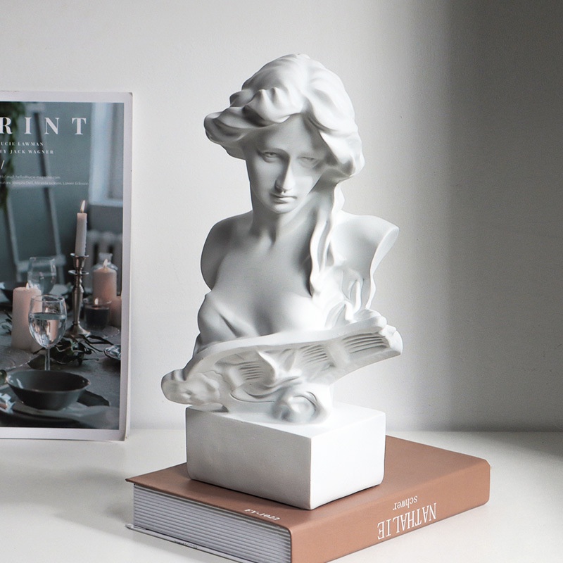 ღ Nordic David Patung Resin White David Kepala Potret Mitologi Yunani Patung Kepala Plester Dekorasi Ruang tamu Potret Seni Dekorasi Rumah