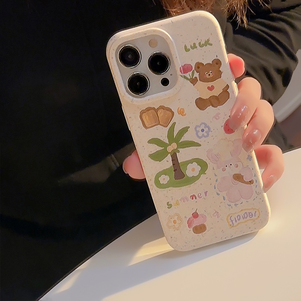 Ins Lucu Pohon Kelapa Beruang Kartun Silikon Case Untuk Iphone SE 2020 7 /8 Plus 14x XR XM 11 12 MINI 13 PRO MAX Casing Cover Pelindung AT0292