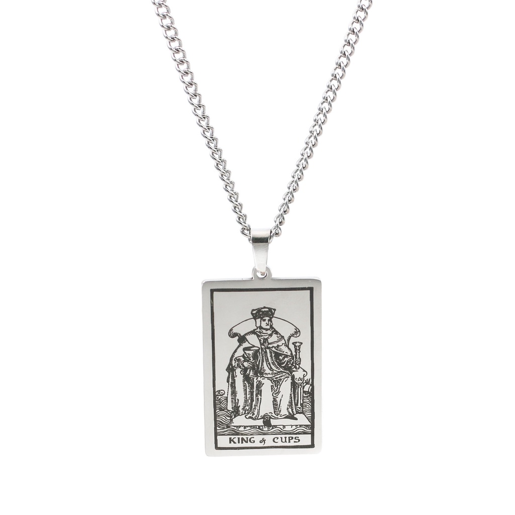 [X C Kalung] Emas &amp; Perak Baru Hip-hop Punk Retro Waite Tarot Suci Grail Raja ​​Kalung titanium Steel Liontin Anti Karat Untuk Pria Dan Wanita Hadiah Liburan Permata